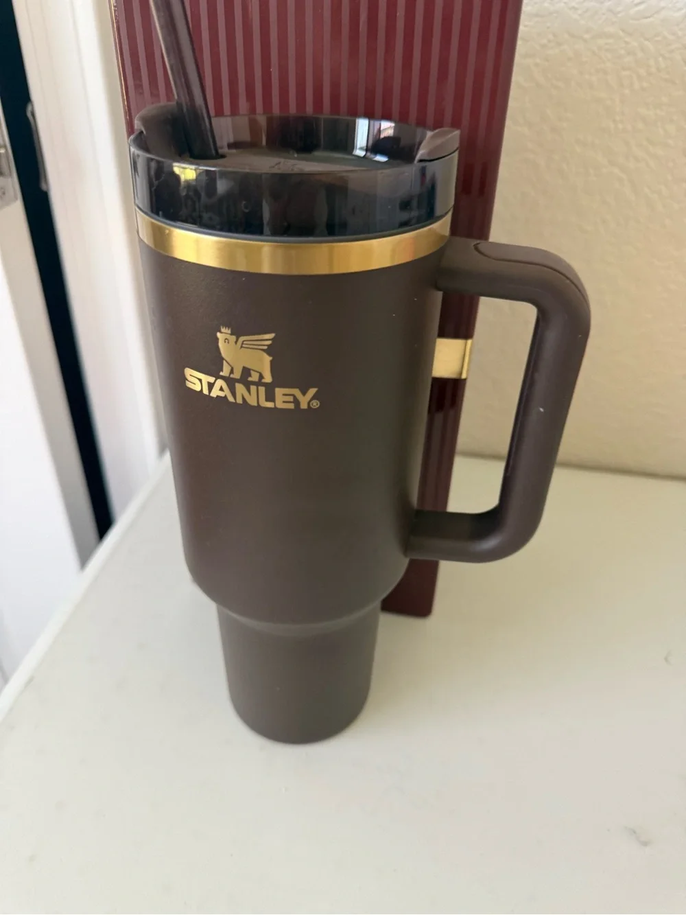 Stanley Brown Tumbler with Gold Logo and Trim